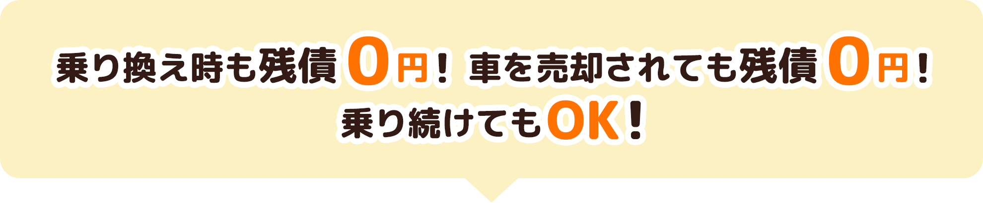 乗り換え時も残債０円！ 車を売却されても残債０円！ 乗り続けてもOK！